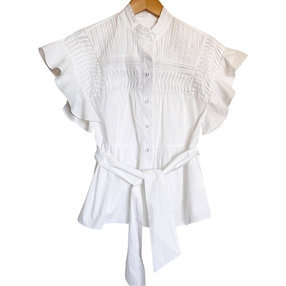 DVF Zoe Pleated Bodice Relaxed Fit Cotton Blouse White 2 - Picture 11 of 11